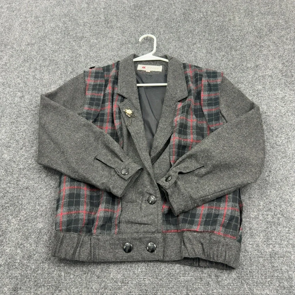 Vintage Winner Skirt Suit Women S Gray Wool Blend Plaid Two Piece Set Retro